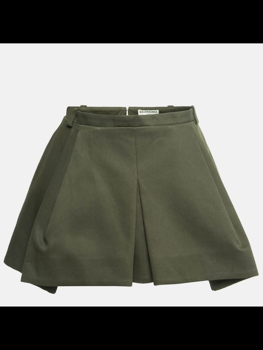Balenciaga Dark Olive Pleated A-Line Skirt